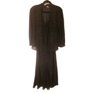 R&M Richards Beaded Godet Jacket & Dress Navy Size 16